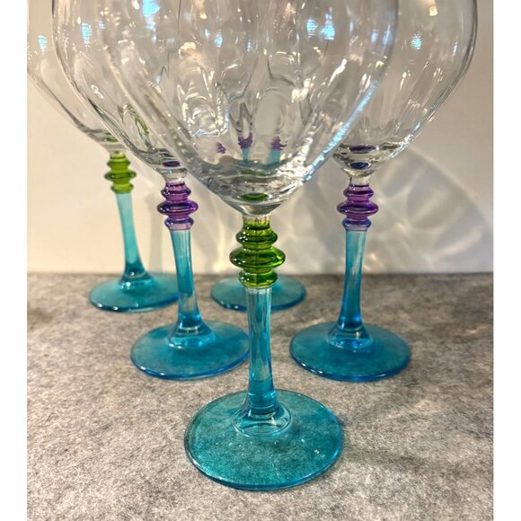 5 Multi Colored Stemmed 7.75" Wine glasses # 2859 - Picture 3 of 7